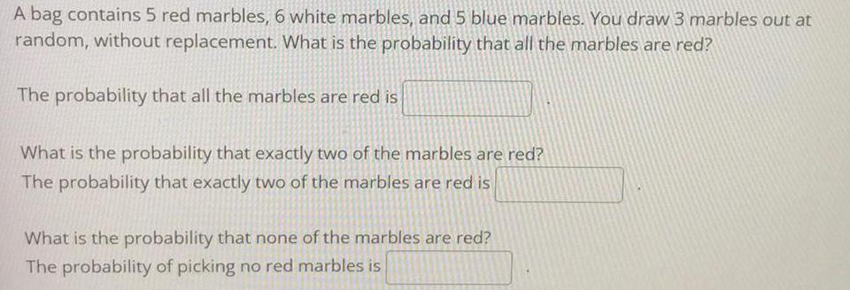 Marbles placed probability randomly