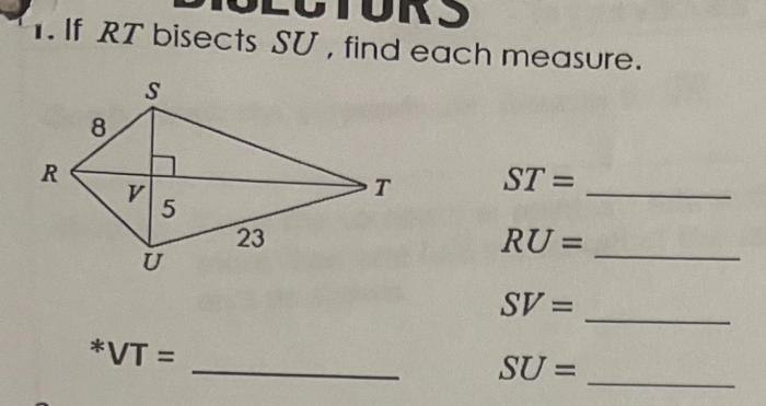 If rt bisects su find each measure