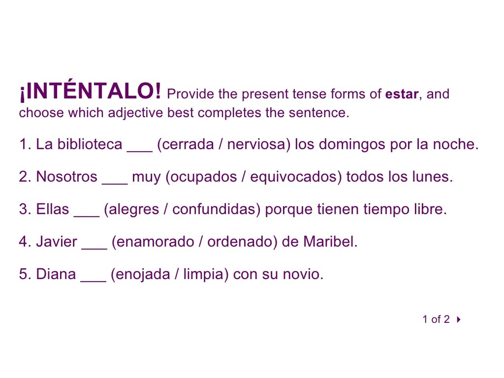 Estructura 5.1 estar with conditions and emotions