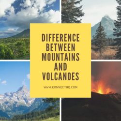 Compare and contrast mountains and volcanoes