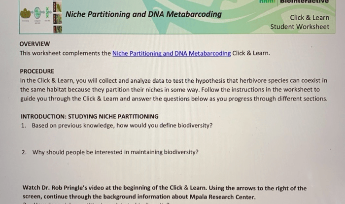 Niche partitioning and dna metabarcoding answer key